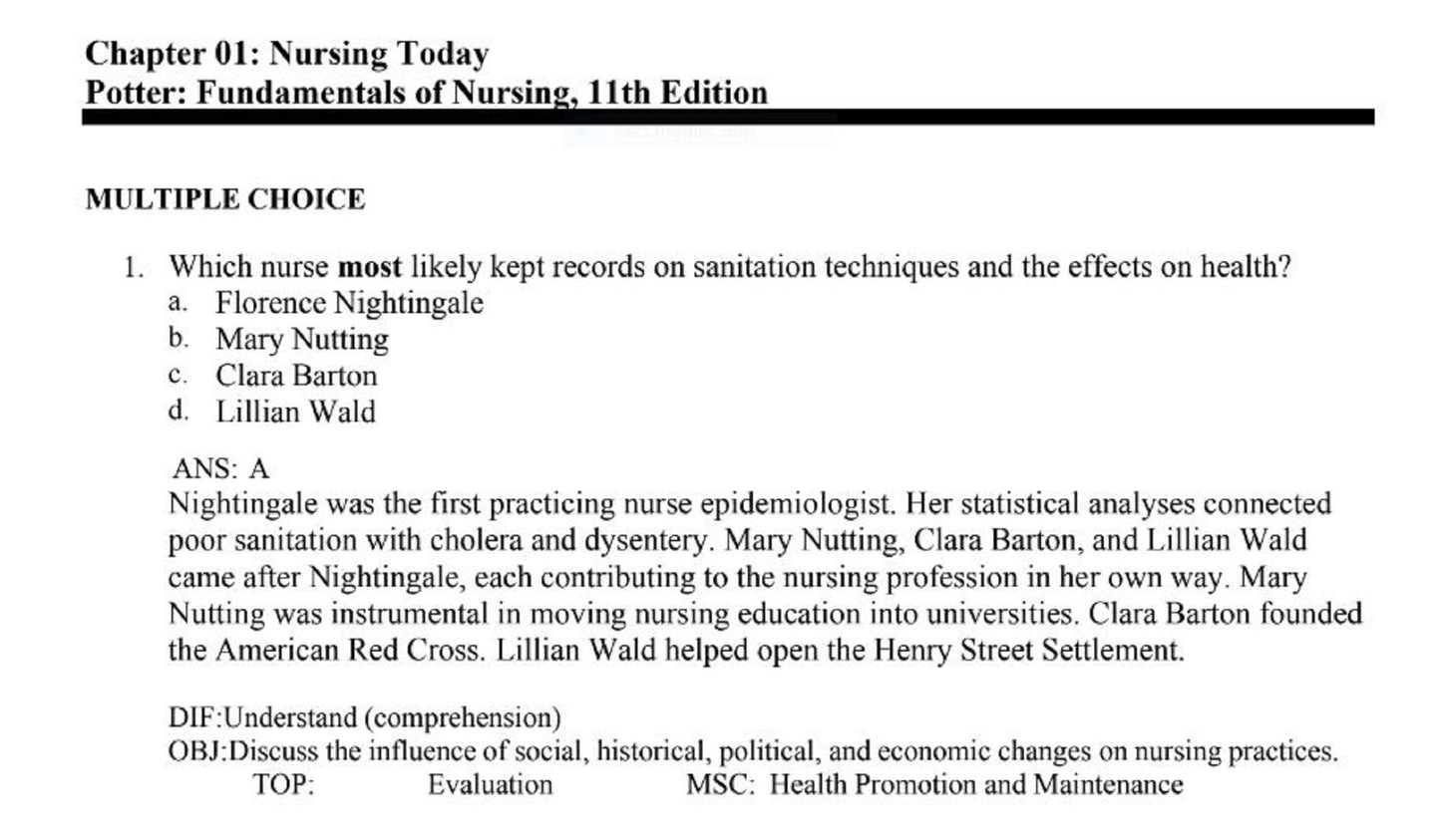 TESTBANK Fundamentals of Nursing 11th Edition Potter Perry Study Guide Complete